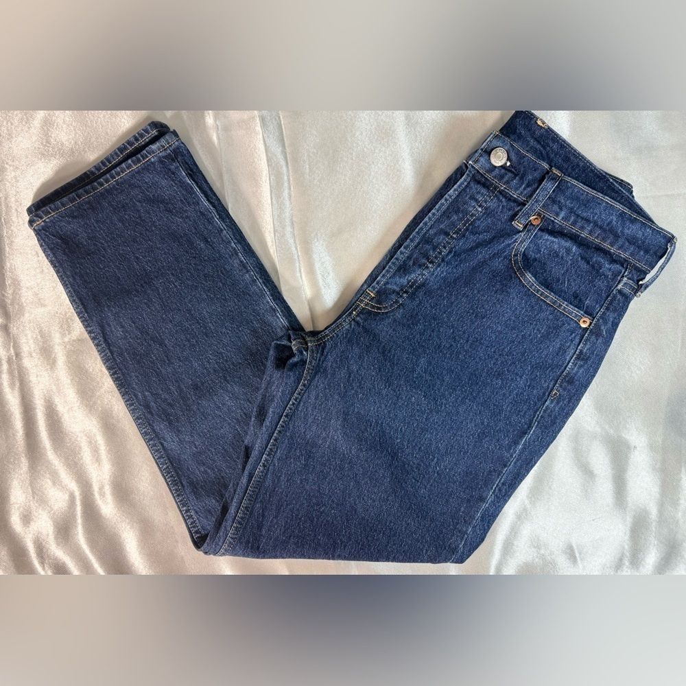 Classic Dark Blue Women's Straight Leg Jeans - Picture 4 of 10